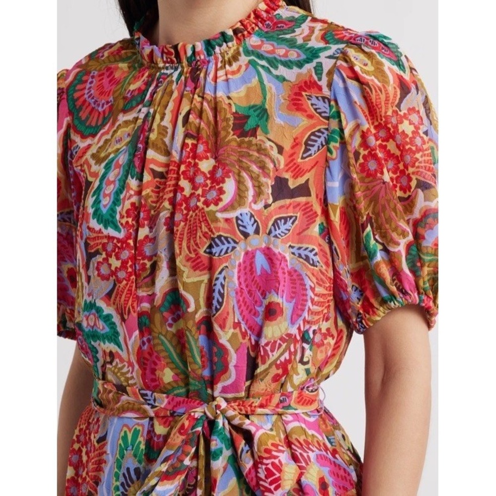 #153 Julia Jordan Ruffle Tie Belt Crinkle Shirt dress Size L